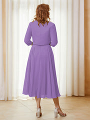 Robe de A-ligne en Mousseline et Dentelle à Col Illusion Longueur de Mollet Tahiti Grande Taille