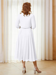 Robe de A-ligne en Mousseline et Dentelle à Col Illusion Longueur de Mollet Blanc Grande Taille