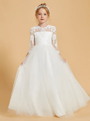 Robe de Fille en Dentelle à Manches 3/4 et Col en Scoop Longueur au Sol
