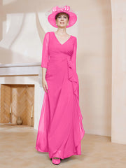 Robe de A-ligne Plissée en Mousseline Longueur au Sol Azalée