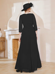 Robe de A-ligne Plissée en Mousseline Longueur au Sol Noir Grande Taille