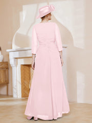 Robe de A-ligne Plissée en Mousseline Longueur au Sol Rose Pâle Grande Taille