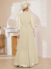 Robe de A-ligne Plissée en Mousseline Longueur au Sol Champagne Grande Taille