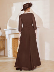 Robe de A-ligne Plissée en Mousseline Longueur au Sol Chocolat Grande Taille
