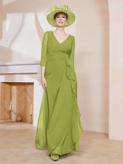 Robe de A-ligne Plissée en Mousseline Longueur au Sol Trèfle Grande Taille