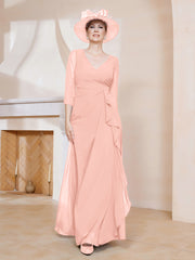 Robe de A-ligne Plissée en Mousseline Longueur au Sol Corail