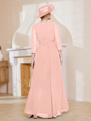 Robe de A-ligne Plissée en Mousseline Longueur au Sol Corail