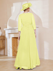 Robe de A-ligne Plissée en Mousseline Longueur au Sol Jonquille Grande Taille