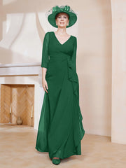 Robe de A-ligne Plissée en Mousseline Longueur au Sol Vert Foncé