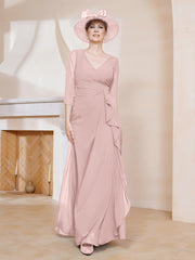 Robe de A-ligne Plissée en Mousseline Longueur au Sol Rose Poudré