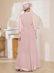 Robe de A-ligne Plissée en Mousseline Longueur au Sol Rose Poudré