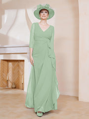Robe de A-ligne Plissée en Mousseline Longueur au Sol Sauge Poudrée