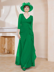 Robe de A-ligne Plissée en Mousseline Longueur au Sol Emeraude