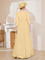 Robe de A-ligne Plissée en Mousseline Longueur au Sol Or Grande Taille
