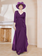 Robe de A-ligne Plissée en Mousseline Longueur au Sol Raisin