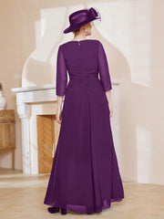 Robe de A-ligne Plissée en Mousseline Longueur au Sol Raisin Grande Taille