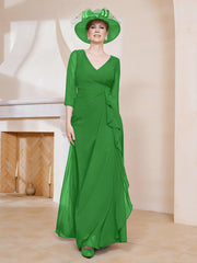 Robe de A-ligne Plissée en Mousseline Longueur au Sol Vert