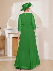 Robe de A-ligne Plissée en Mousseline Longueur au Sol Vert