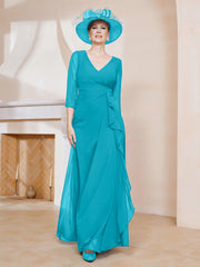 Robe de A-ligne Plissée en Mousseline Longueur au Sol Jade Grande Taille