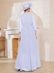Robe de A-ligne Plissée en Mousseline Longueur au Sol Lavande Grande Taille