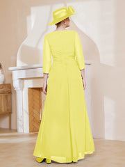 Robe de A-ligne Plissée en Mousseline Longueur au Sol Citron
