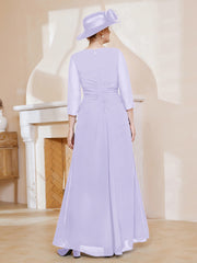Robe de A-ligne Plissée en Mousseline Longueur au Sol Lilas