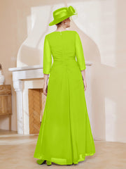 Robe de A-ligne Plissée en Mousseline Longueur au Sol Vert Citron Grande Taille