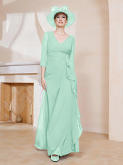 Robe de A-ligne Plissée en Mousseline Longueur au Sol Vert Menthe Grande Taille