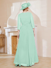 Robe de A-ligne Plissée en Mousseline Longueur au Sol Vert Menthe Grande Taille