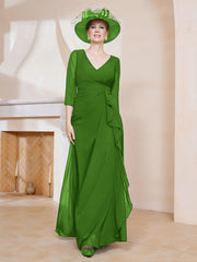 Robe de A-ligne Plissée en Mousseline Longueur au Sol Mousse