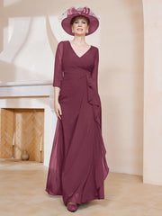 Robe de A-ligne Plissée en Mousseline Longueur au Sol Mûre Grande Taille