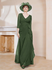 Robe de A-ligne Plissée en Mousseline Longueur au Sol Olive Verte Grande Taille