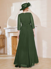 Robe de A-ligne Plissée en Mousseline Longueur au Sol Olive Verte Grande Taille