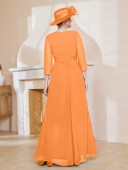 Robe de A-ligne Plissée en Mousseline Longueur au Sol Orange Grande Taille