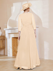 Robe de A-ligne Plissée en Mousseline Longueur au Sol Pêche