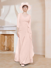 Robe de A-ligne Plissée en Mousseline Longueur au Sol Rose Perle Grande Taille