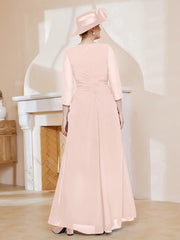 Robe de A-ligne Plissée en Mousseline Longueur au Sol Rose Perle