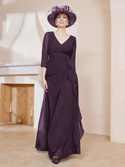 Robe de A-ligne Plissée en Mousseline Longueur au Sol Plum Grande Taille