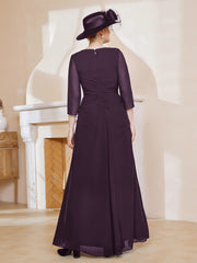 Robe de A-ligne Plissée en Mousseline Longueur au Sol Plum
