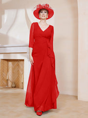 Robe de A-ligne Plissée en Mousseline Longueur au Sol Rouge Grande Taille