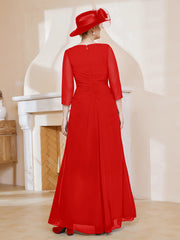 Robe de A-ligne Plissée en Mousseline Longueur au Sol Rouge