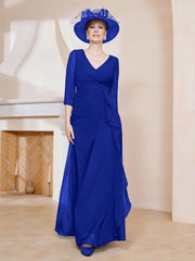 Robe de A-ligne Plissée en Mousseline Longueur au Sol Bleu Royale Grande Taille