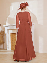Robe de A-ligne Plissée en Mousseline Longueur au Sol Rouille Grande Taille