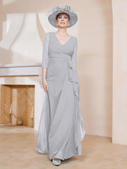 Robe de A-ligne Plissée en Mousseline Longueur au Sol Argent Grande Taille