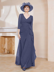 Robe de A-ligne Plissée en Mousseline Longueur au Sol Orageux Grande Taille