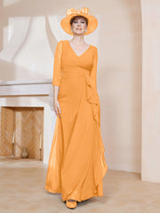 Robe de A-ligne Plissée en Mousseline Longueur au Sol Mandarine
