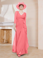 Robe de A-ligne Plissée en Mousseline Longueur au Sol Pastèque