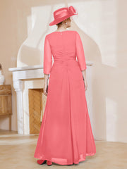Robe de A-ligne Plissée en Mousseline Longueur au Sol Pastèque Grande Taille