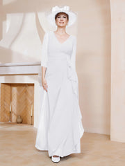 Robe de A-ligne Plissée en Mousseline Longueur au Sol Blanc Grande Taille