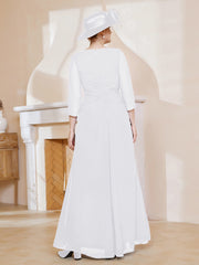 Robe de A-ligne Plissée en Mousseline Longueur au Sol Blanc